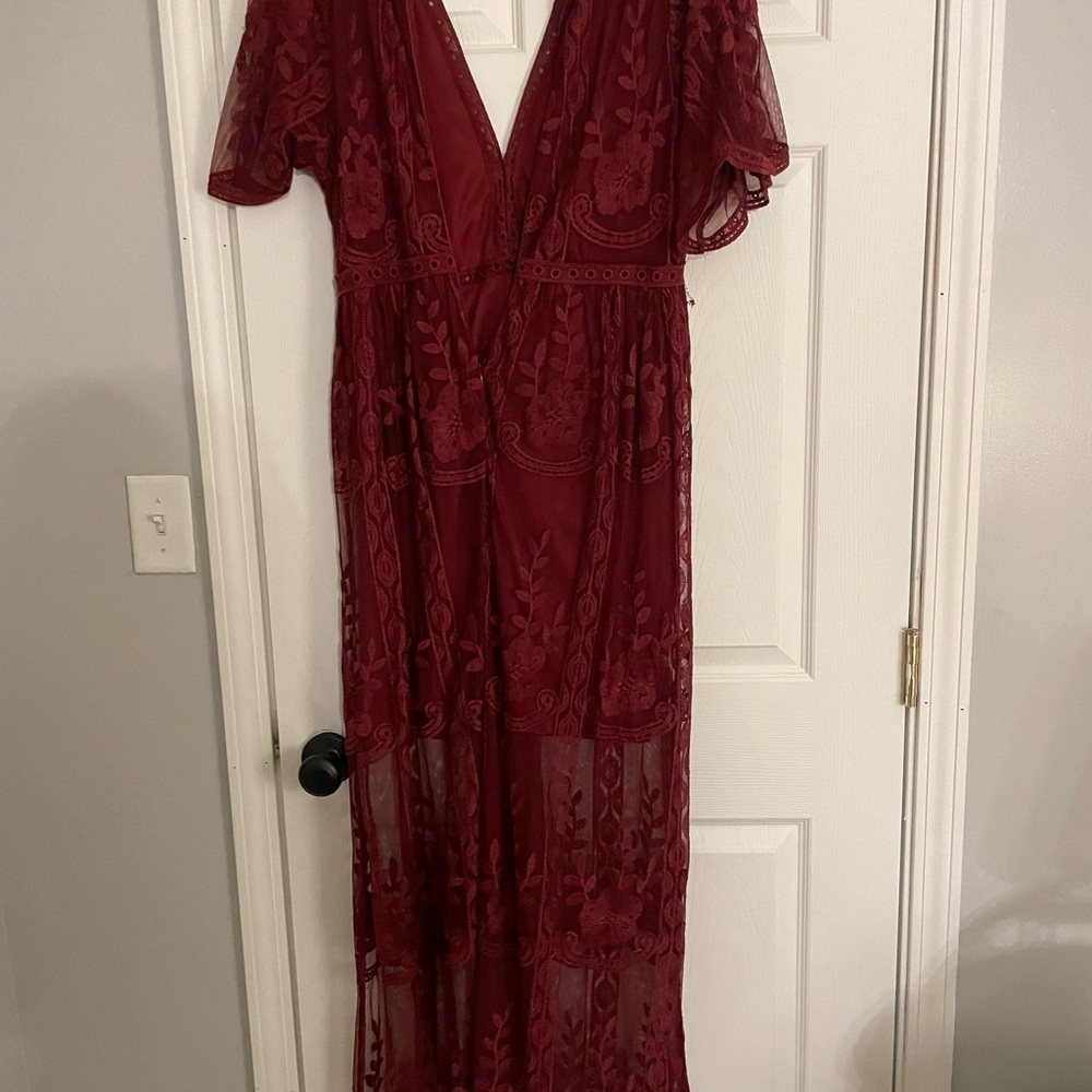 Wine Maxi Dress Short Sleeve